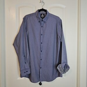 English Laundry Paisley Checkered Button Down Shirt Blue & White SZ L